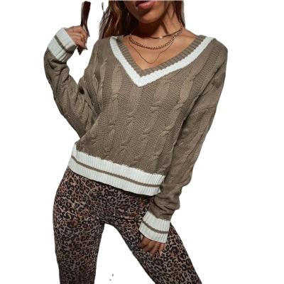 China Wholesale priceCable Anti-wrinkle knit V neck sweater knit sweater knitted women sweater for sale