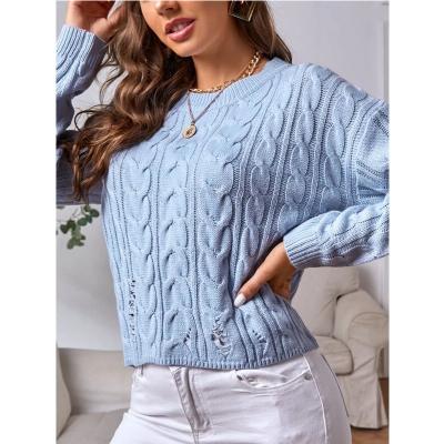 China wholesale price of Anti-wrinkle knit sweater apparel knitted sweater cable knit ripped sweater for sale