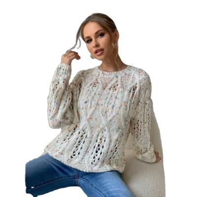 China Anti-wrinkle wholesale price cos woman Pointelle knit drop shoulder confetti sweater knit women sweater for sale