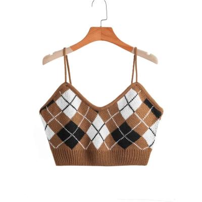 China Anti-Wrinkle Wholesale Price Knit Sweater Clothing Argyle Pattern Sweater Vest Women Sweater for sale