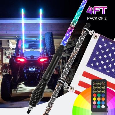 China Guide OVOVS Off-road Led Whip Light RGB Optical Remote Control Spiral Antenna Led Strip Light 12V Flagpole Whip Lights For UTV 4x4 Off-Road Vehicle ATV for sale