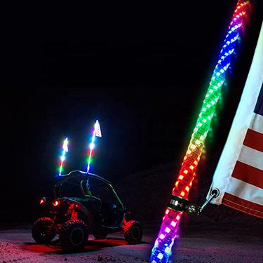 China Off-Road Led Light Bar OVOVS Parts & Remote 2ft, 3ft, 4ft, 5ft, 6ft UTV/ATV Accessories RGB 360 Degree ATV Led Whip Antenna Chasing LED Flag Pole Lights for sale