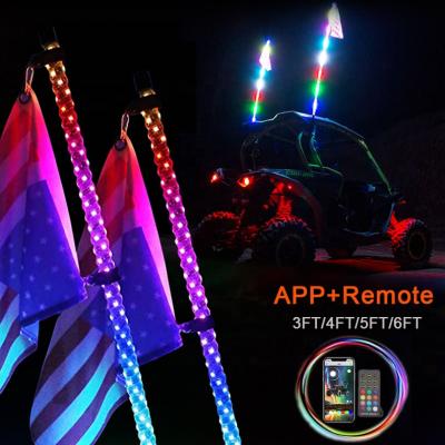 China APP Control+ OVOVS Remote Control Other Car Accessories APP+ Antenna Whip 2/3/4/5/6ft Remote Control Flag Pole 360 ​​Degree Spiral RGB Chasing LED Whip Lights for sale