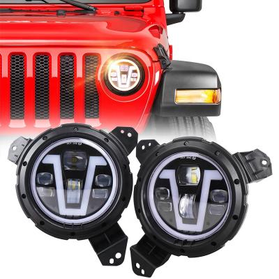 China Diecast Aluminum Housing OVOVS Other Car Accessories Light V Shape Led Headlight 9 Inch Halo Led Headlights For Jeep Wrangler Jl 2018+ for sale