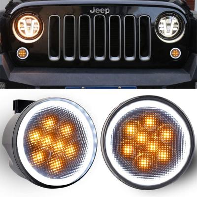 China Fit For Jeep Wrangler jk jku OVOVS Easy Install ABS Amber Front Grill Indicator Light Smoked Plastic Led Turn Signal Light For Jeep JK JKU for sale