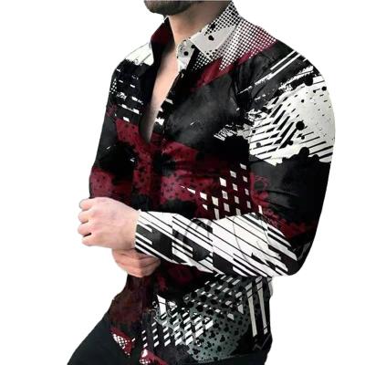 China Anti-pilling 2021 autumn lapel shirt use the European and American printed long-sleeved shirt cardigan shirt for men for sale