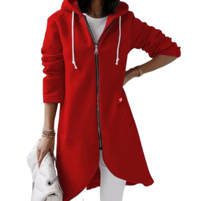 China Winter Anti-wrinkle Personality Street Women's Hooded Zipper Fleece Sweater Plus Sweatshirt Dress Long for sale