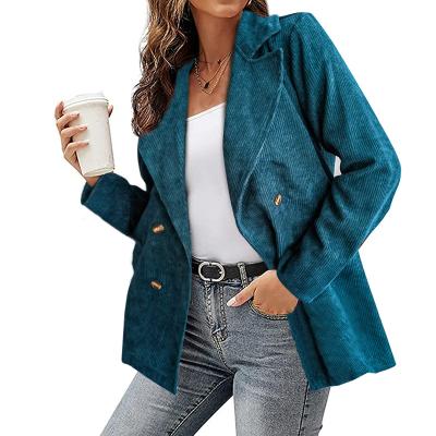 China Anti-Wrinkle Corduroy Blazer For Women Office Suits Double Breasted Suit Ladies Long Sleeve Coats for sale