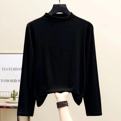 China New Women's Slim Solid Color Long Sleeve Slim Fit All-match Half Collar Anti-Wrinkle Bottoming Shirt for sale