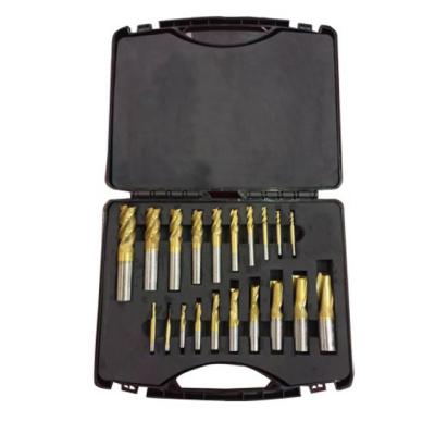 China 20 PC Tin Coated End Mill Set 2 and 4 Flute Cutter Tools for sale