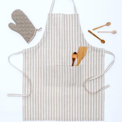 China 100% Artist Stripe Coffee Shop Gray Canvas Kitchen Apron Cleaning Gardening Apron With Pockets Machine Washable for sale