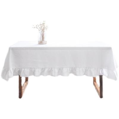 China Modern 100% Linen Tablecloth With Ruffle Edge Luxury Linen Table Cloth For Cafe Shop Gift Wedding for sale