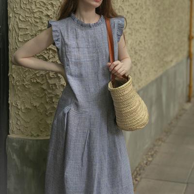 China 100% Pure Linen Women's Casual Robe Women's Gingham Breathable Sleepwear Lounge Robe Sleep Robe Pajamas Women's Linen Robe for sale