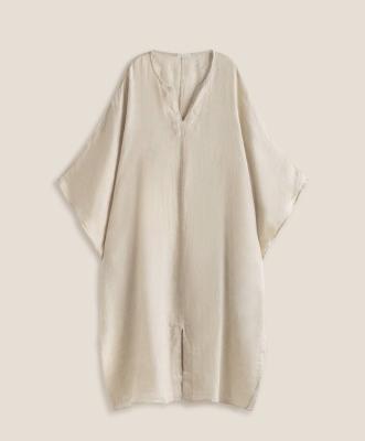 China QUICK DRY Oversized Color White Washed 100% Sheer Linen Robe Sleep Pajamas Robe With Lace Simple Casual Style Bath Robe for sale