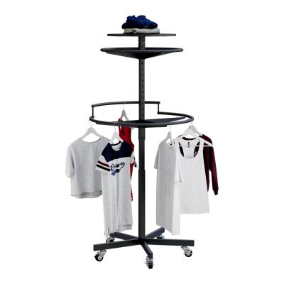 China With Hole Clothes Dress Boutique Displays Racks Design 360 Rotating Wheels Cart Hanging Clothing Display Stands for sale