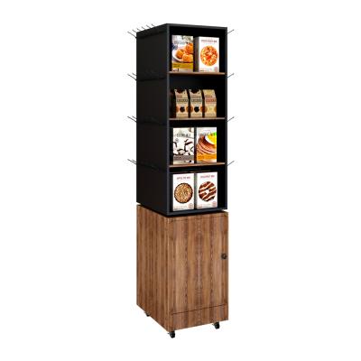 China Direct Custom Metal Hook MDF Furniture Display Case Wooden Food Factory Storage Snack Display Case For Store for sale