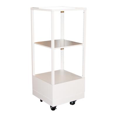 China Modern Custom Nordic Glass White Wheel Trolley 2 Tier Smart Factory Jewelry Set Watches Display Rack for sale