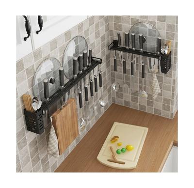 China Wall Mounted Sustainable No Knife Hanging Rack Storage Rack Kitchen Punch Stainless Pot Holders for sale