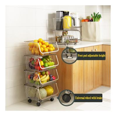 China High Capacity Food Grade 304 Stainless Steel Sustainable Rack Multilayer Kitchen Storage Shelf for sale