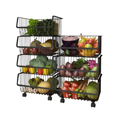 China Sustainable Painted Stainless Steel Fruit Rack Rack 5 Tier Vegetable Rack For Home With Universal Pulley for sale