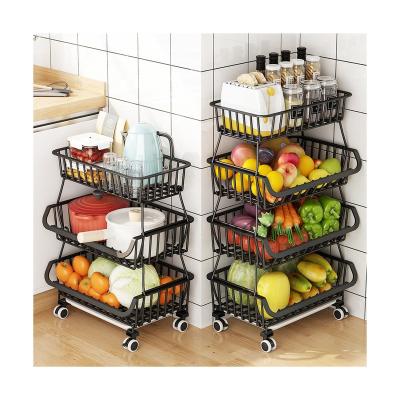 China Sustainable Type Carbon Steel Kitchen Fruit Vegetable Basket Storage Multilayer Floor Rack for sale