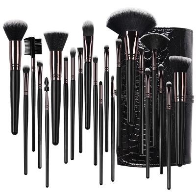 China Angular Blush Wholesale Professional Makeup Brushes Vegan High Quality Synthetic Hair Wooden Handle 24pcs Makeup Brush Set Storage Bag for sale