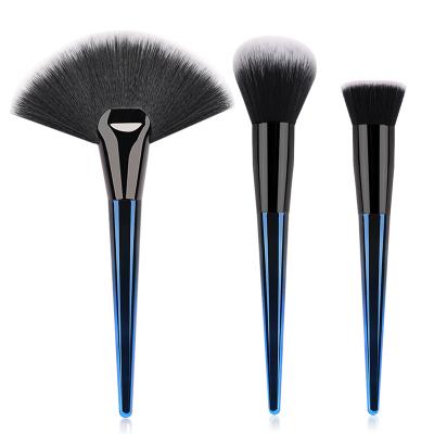 China Soft Hair Luxury High Quality 3pcs Make Up Brushes Gradient Blue Color Custom Cosmetic Makeup Brush Set for sale