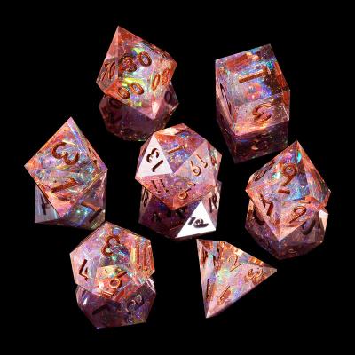 China Polyhedral Dnd Game Dice Set MINI PLANET DND Dice Set With Edges And Glitter Inclusions Galaxy Pink DND Dice for sale