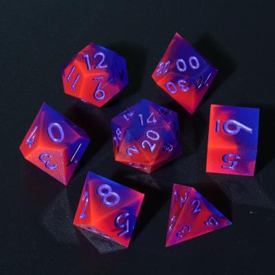 China DND Game TTRPG MTG Math Teaching Explore New MINI PLANET Design with UV Light Effect Gradient Color Die Sets Dungeons and Dragons RPG Game Polyhedron Resin Die Sets for sale