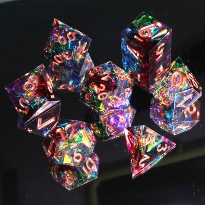 China DND Game TTRPG MTG Math Teaching Explore 7 Colorful Aurora Resin Dice Set D&D RPG Dungeons New Design Dice Polyhedron and Dragons MINI Board Game PLANET Dice Factory Custom for sale