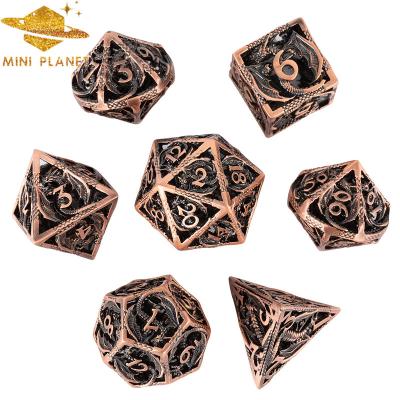 China Dnd Metal Dice Set Dungeons And Dragons Dice Custom Polyhedral Metal Hollow Dice Game Flying Dragons Game Dice RPG Table Game Dice for sale