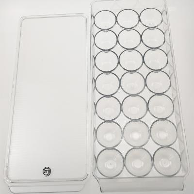 China Stackable Clear Pet Refrigerator 21 Holes Egg Storage Barrel Containers Plastic Freshness Keeping Plastic Egg Storage Trays With Handle And Lid for sale