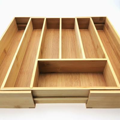 China Kitchen Sustainable Organizer Bamboo Container Adjustable Bamboo Cutlery Organizer for sale