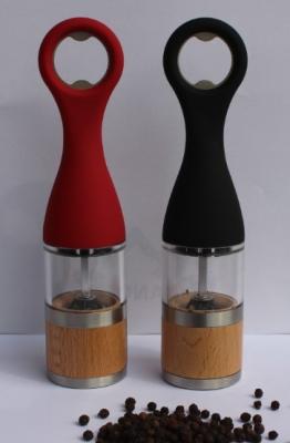 China Wood salt/pepper mill with opener for sale