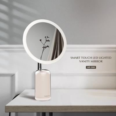 China Round Lighted Makeup Mirror With Desktop Light Cosmetic Smart Table Mini Led Lighted Beauty Mirror For Makeup for sale