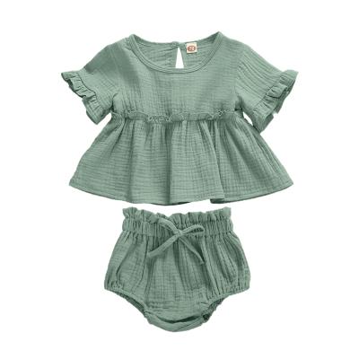 China Aliexpress Styles Cotton Canvas Ins Summer Outfits Breathable Baby Romper Set Infant 5 Pieces for sale