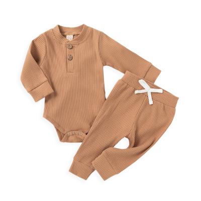 China 2021 New Arrival Comfortable Anti-Shrink Baby Clothes Solid Color Romper Long Sleeve Baby Clothes Set Newborn for sale