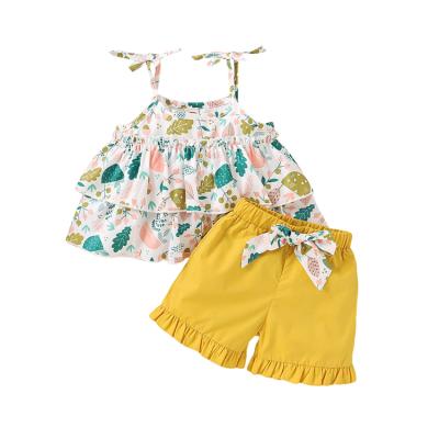 China 2021 New Wholesale Cute Ruffled Sling Infants Kids Girls Clothing Baby Clothes Sets Boutique for sale