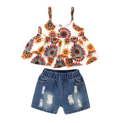 China Boho Boho Style Baby Denim Clothes Summer Boutique Dress Sets For Girls for sale