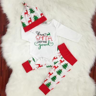 China Christmas Dear Santa Printing Great Quality 3 Sets Knitted Top Colorful Christmas Baby Clothes for sale