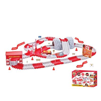 China Slot Toy Create A High Beam Rescue Kids Slot Toys Track Car Play Set 192 PCS Cars And 5 LED Lights for sale