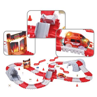 China Slot Toy Create A 144 PCS High Beam Rescue Scene Kids Track Car and Car (5 LED Lights) for sale