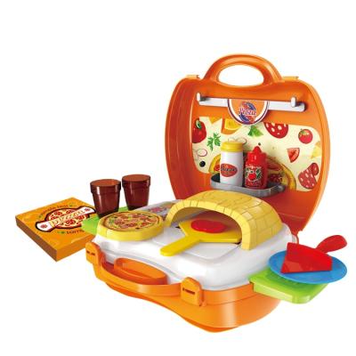 China Plastic Kids Kitchen Set Pizza Toy Set Baking Game Pretend Play Suitcase for sale