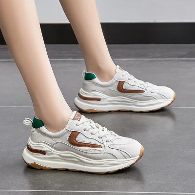 China Fashion Trend Women Sneakers Shoes Lady Unique Thick Leisure Shoes Sport 2022Spring White Lace Up PVC Comfortable Chunky Running Women Sneakers for sale