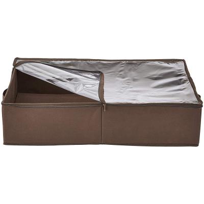 China Enze Sustainable Nonwoven Fabric PVC Brown Large Storage Bags For Clothes Foldable Underbed Storage Bag for sale