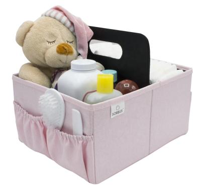 China Fashionable Enze Pink Nursery Diaper Foldable Removable Cart Handle Removable Divider Storage Basket for sale