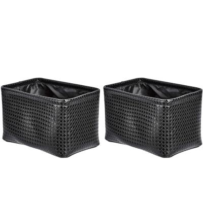 China Viable Set of 2 Enze Household PVC Waterproof Black Waterproof Basket Office Foldable Desktop Organizer Storage Bin Storage Boxes for sale