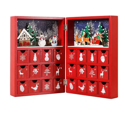 China Recyclable Christmas Countdown Wooden Craft Candy Gift Box House Book With Drawers For Gift Wrapping for sale