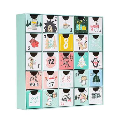 China Recyclable Christmas Countdown Calendar Wooden Craft House Book Kids Candy Gift Box With Drawers for sale