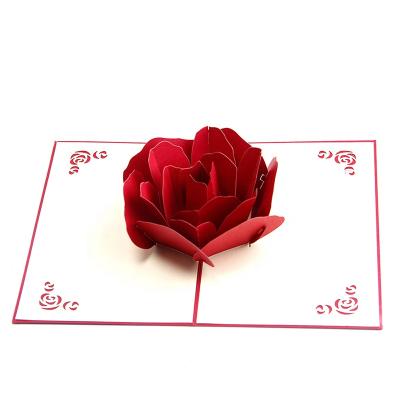 China Viet Nam New Design Big Rose 3D Greeting Cards Laser Cut Flower Handmade Custom Pop Up Cards With Envelopes for sale